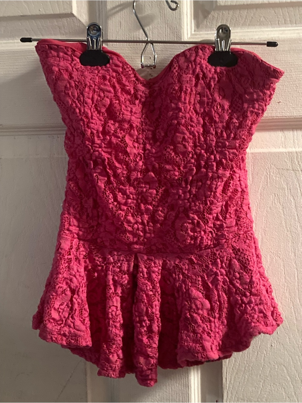 Seductions Hot Pink Strapless Lace Peplum Romper
